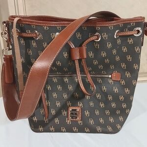 Dooney & Bourke Monogram Bucket Bag - Brown and Black